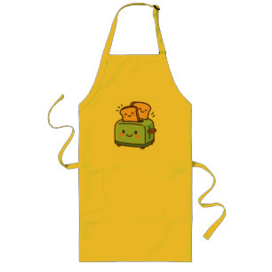 "Cute Smiling Toaster & Bread – Quirky Kitchen Long Apron