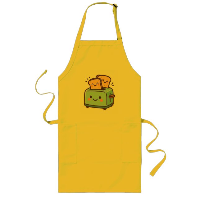 "Cute Smiling Toaster & Bread – Quirky Kitchen Long Apron (Front)