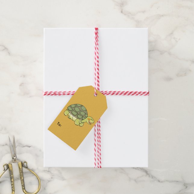 cute smiling tortoise gift tags (With Twine)