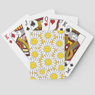 Cute Smiling White Daisy Pattern Playing Cards