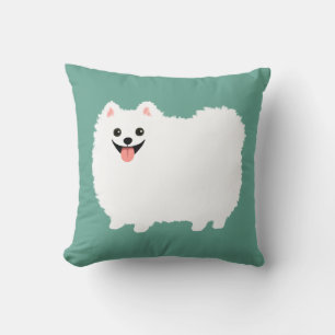 Cute Smiling White Pomeranian Happy Fluffy Dog Throw Pillow
