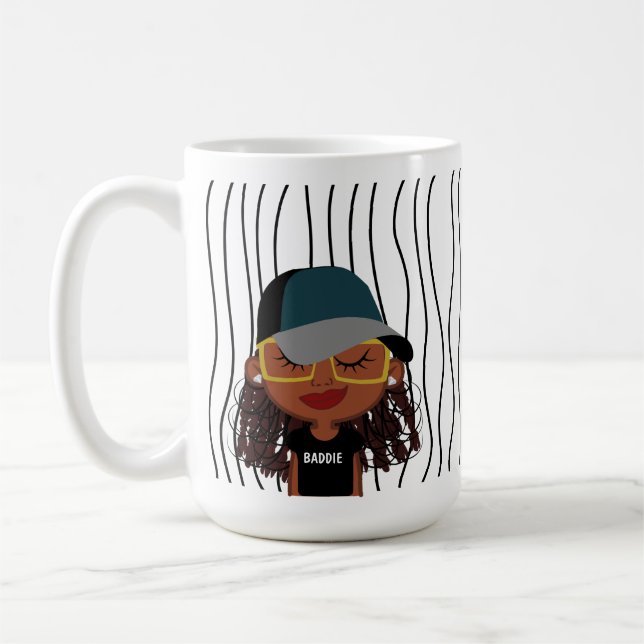 Cute Smirking Woman Striped Mug. Choose Your Look! Coffee Mug (Left)
