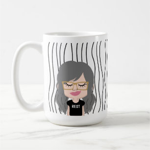 Cute Smirking Woman Striped Mug. Choose Your Look! Coffee Mug