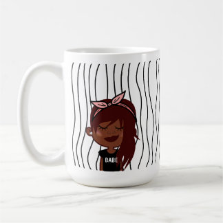 Cute Smirking Woman Striped Mug. Choose Your Look! Coffee Mug