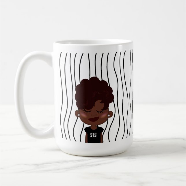 Cute Smirking Woman Striped Mug. Choose Your Look! Coffee Mug (Left)