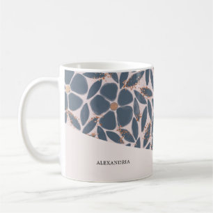 Cute Smokey Blue Pink Floral Rose Gold Glitter Mug