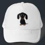 Cute Smooth Coated Black and Tan Dachshund Trucker Hat<br><div class="desc">The perfect Doxie lover's hat. Cute cartoon style drawing of a smooth coated black and tan Dachshund. Makes a great gift for wiener dog enthusiasts. Unisex size fits most teens and adults.</div>