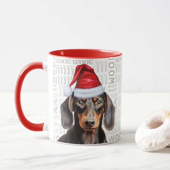 Cute Smooth Dachshund Lover Christmas Holiday Mug (With Donut)
