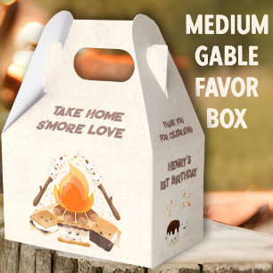 Cute S'more Campfire 1st Birthday Medium Gable Favor Box