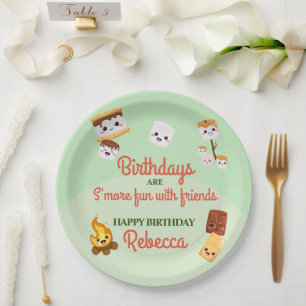 Cute S'mores Campout Birthday Party Paper Plate