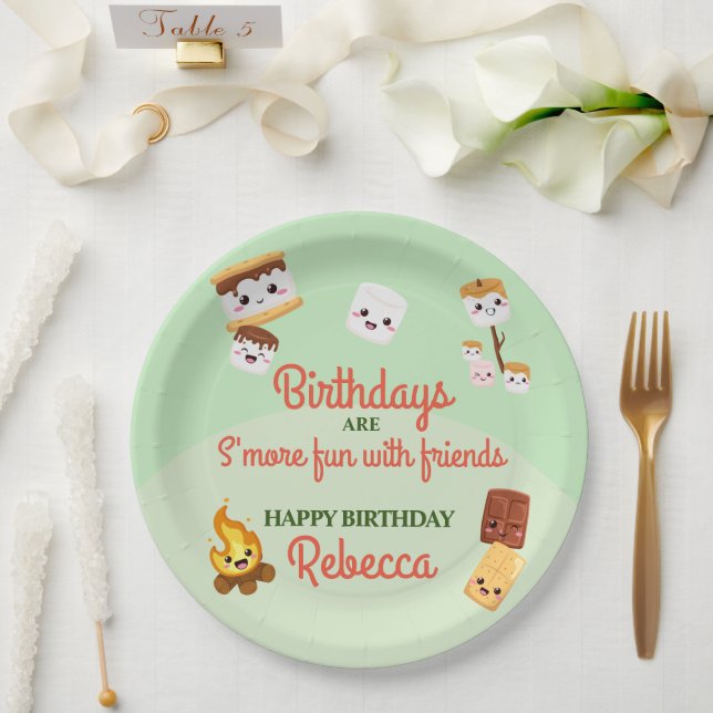 Cute S'mores Campout Birthday Party  Paper Plate (Wedding)