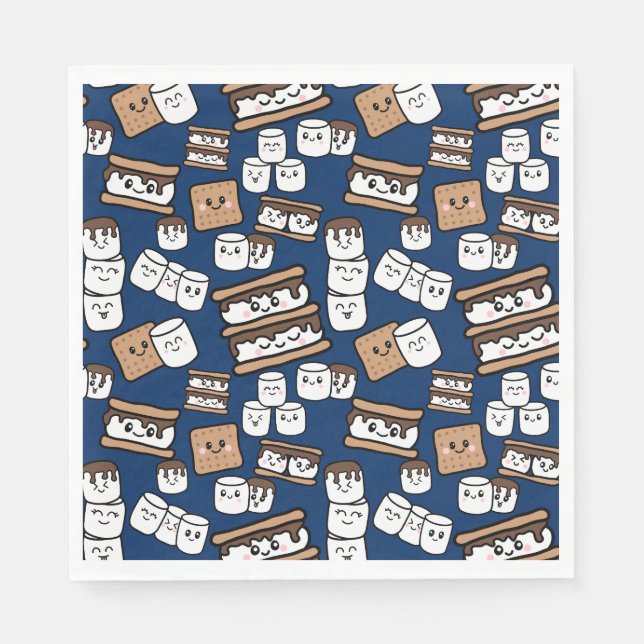 Cute Smores Marshmallow Illustration Napkin (Front)
