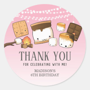 Cute S'mores Smore Birthday Party Thank You Favour Classic Round Sticker
