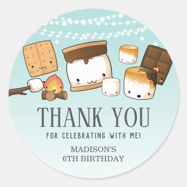 Cute S'mores Smore Birthday Party Thank You Favour Classic Round Sticker (Front)