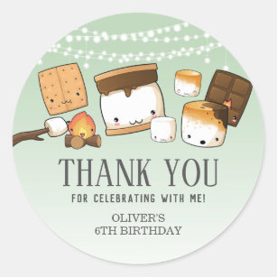 Cute S'mores Smore Birthday Thank You Favour Green Classic Round Sticker