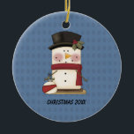 Cute S'mores Snowman Christmas Ornament<br><div class="desc">This is an adorable keepsake Christmas ornament. It is of a s'mores snowman.The snowman has a red scarf sitting on a brown square.   It's  wearing a black top hat.  It's on a blue background with darker blue polka dots.  . Check out our many other designs and products.</div>