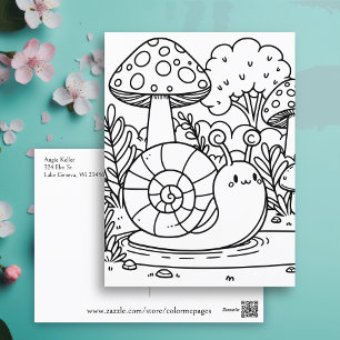 Cute Snail and Mushrooms   Colour Me  Postcard