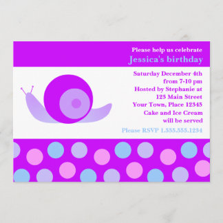 Cute Snail and Polka Dot Birthday Party - Purple Invitation