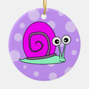 Cute Snail Cartoon Pink with Purple Background Ceramic Ornament