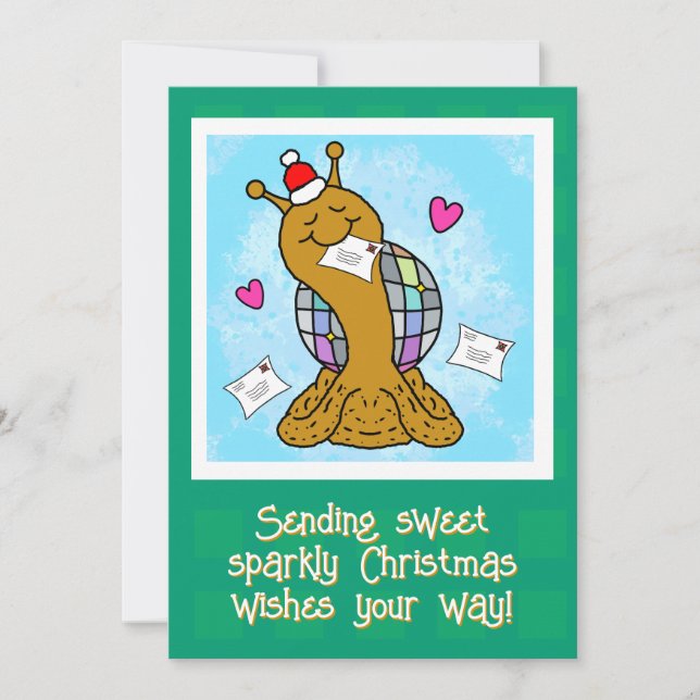 Cute Snail Disco Mail Christmas Holiday Card (Front)