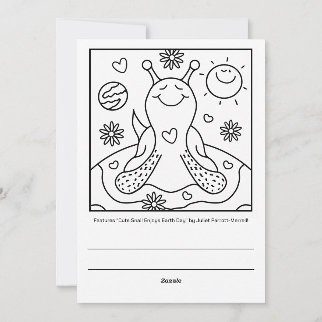 Cute Snail Enjoys Earth Day Colouring Holiday Card (Back)