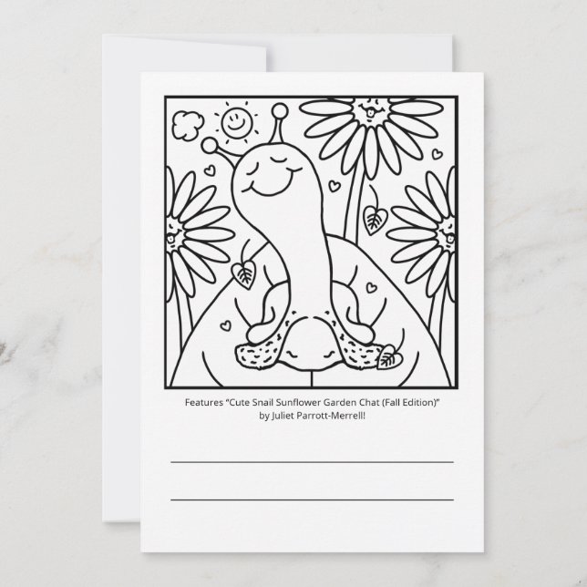 Cute Snail Fall Sunflower Garden Colouring Card (Back)