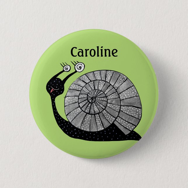 Cute Snail Green Kids Name 2 Inch Round Button (Front)