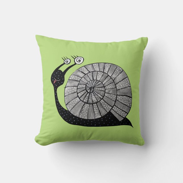 Cute Snail Green Kids Throw Pillow (Front)