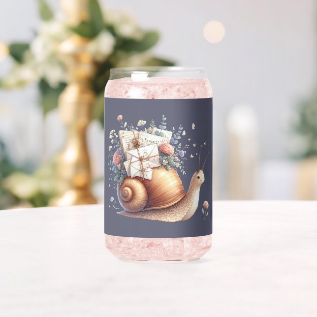 Cute Snail Mail Floral Pastel Illustration Can Glass (Insitu (Wedding))