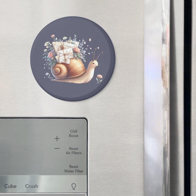 Cute Snail Mail Floral Pastel Illustration Magnet (In Situ (Fridge))