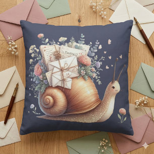 Cute Snail Mail Floral Pastel Illustration Throw Pillow