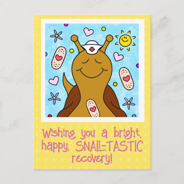 Cute Snail Nurse Get Well Soon  Postcard (Front)