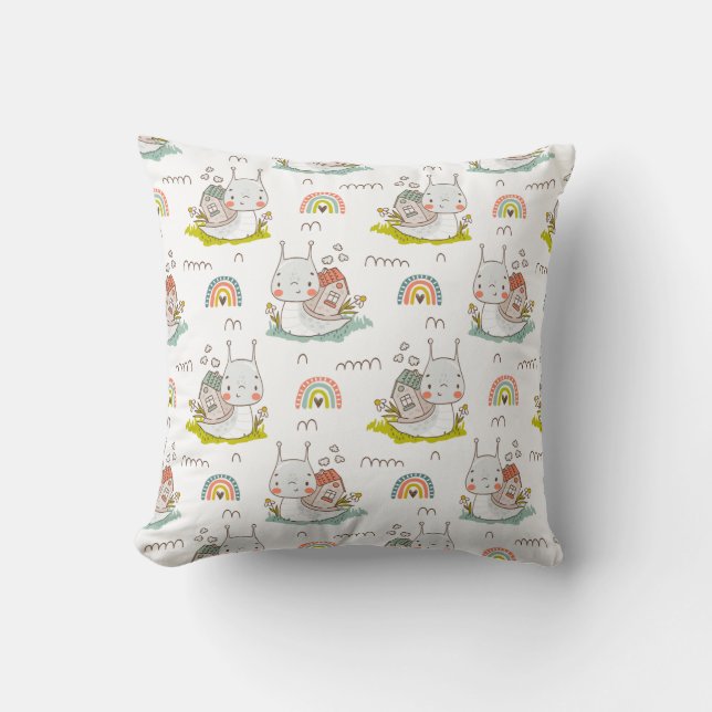 Cute Snail Pattern Kawaii Animal Boho  Throw Pillow (Front)