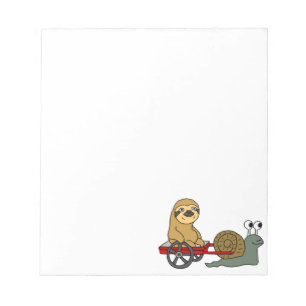 Cute Snail Pulling Sloth in Red Wagon Notepad