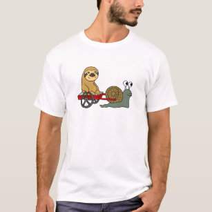 Cute Snail Pulling Sloth in Red Wagon T-Shirt