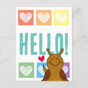 Cute Snail Rainbow Heart Hello    Postcard