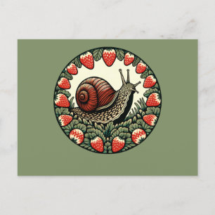 Cute Snail Strawberry Fruit Snails Art Snail Mail  Holiday Postcard