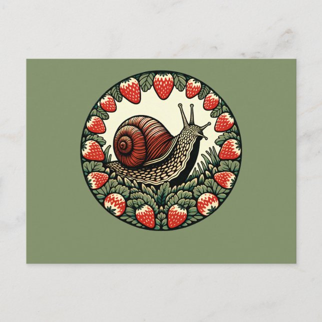 Cute Snail Strawberry Fruit Snails Art Snail Mail  Holiday Postcard (Front)