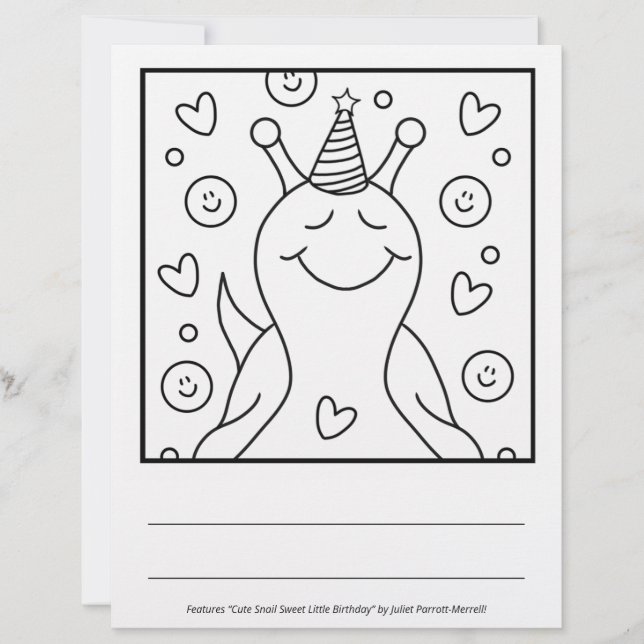 Cute Snail Sweet Little Birthday | Colouring Page (Front)