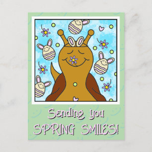 Cute Snail With Bunny Eggs Sending Smiles Easter Holiday Postcard