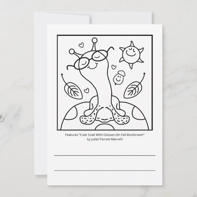 Cute Snail With Glasses On Mushroom Fall Card (Back)