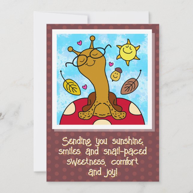 Cute Snail With Glasses On Mushroom Fall Card (Front)