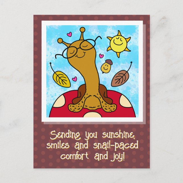 Cute Snail With Glasses On Mushroom Fall Postcard (Front)