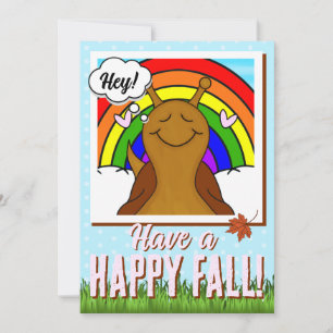Cute Snail With Rainbow And Leaf Fall Greeting Card