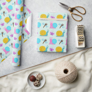 Cute Snails, Butterflies and Dragonflies Wrapping Paper