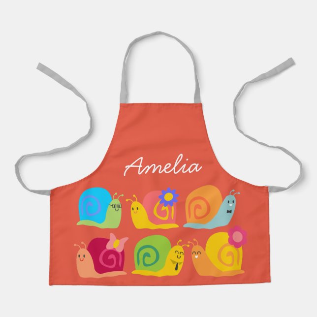 Cute snails colourful kids art or cooking apron (Front)