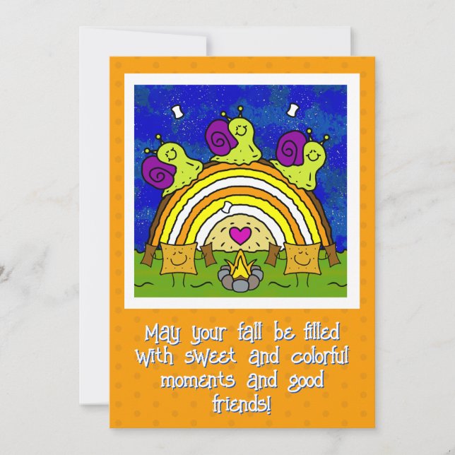 Cute Snails Crossing Rainbow Log Fall Card (Front)