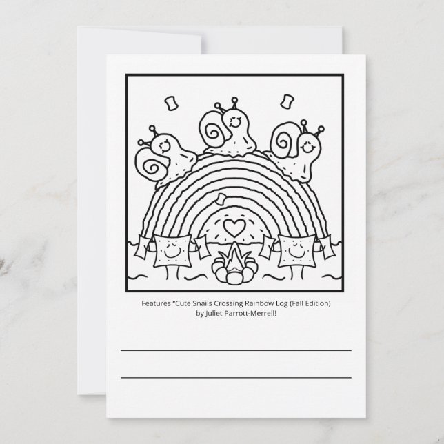Cute Snails Crossing Rainbow Log Fall Colouring Card (Back)