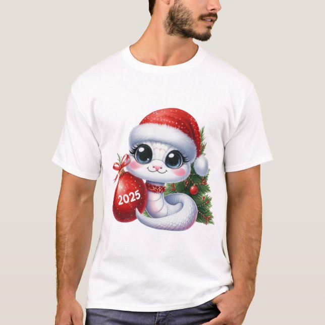 Cute Snake 2025 Christmas T-Shirt Design (Front)