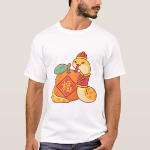 Cute Snake Curl Around Orange Good Fortune T-Shirt